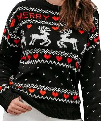 Black Reindeer Red Hearts Christmas Jumper