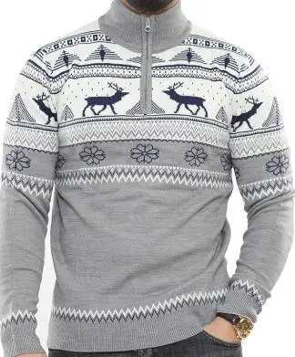Grey White Navy Moose Christmas Jumper