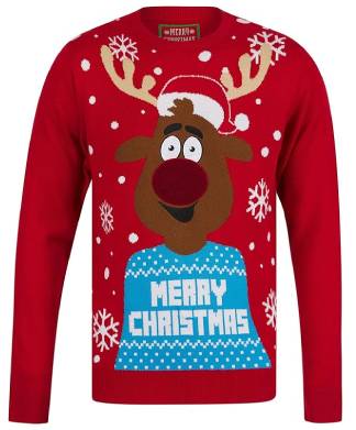 Mens Red Merry Christmas Reindeer Jumper